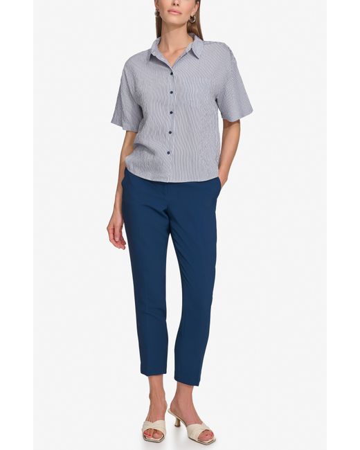 DKNY Blue Stripe Short Sleeve Button-up Shirt