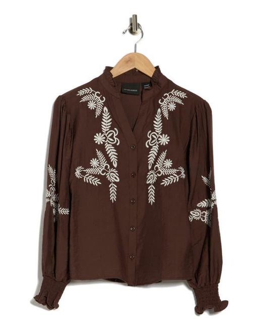Forgotten Grace Brown Embroidered Buttoned Top