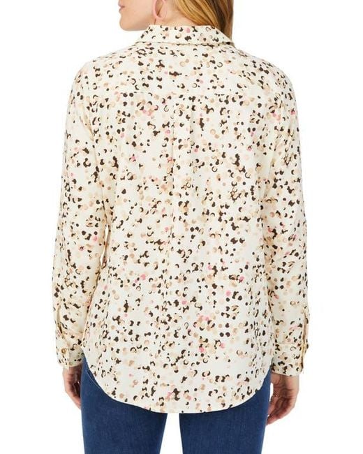 Foxcroft Natural Davis Layer Dots Cotton Button-Up Shirt