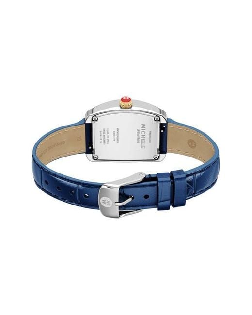 Michele Urban Mini Diamond Croc Embossed Leather Strap Watch  display picture 2