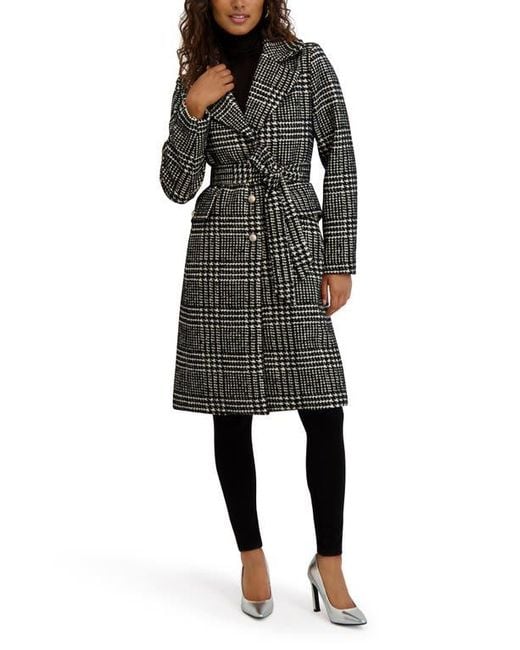 Kensie Black Plaid Trench Coat