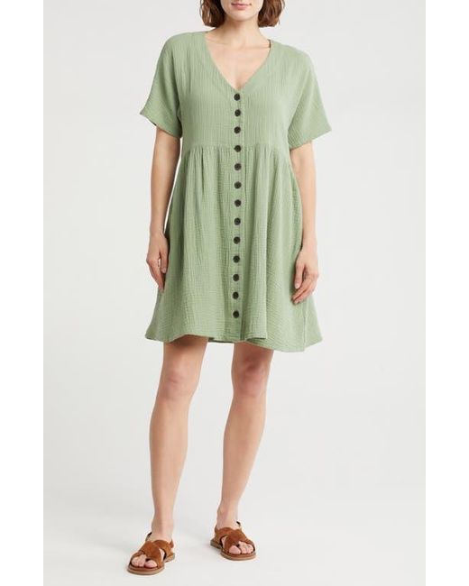 Madewell Green Lightspun Button Front Minidress