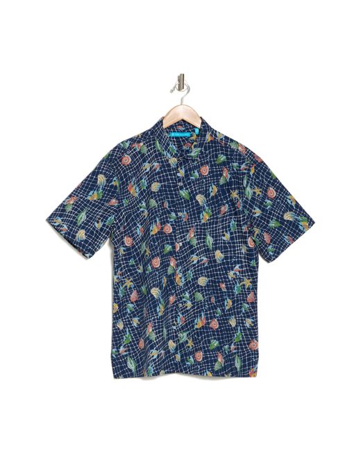 Tori Richard Blue Catch All Tropical Print Short Sleeve Button-up Shirt for men