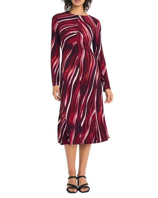 Maggy London Red Long Sleeve Mesh Midi Dress