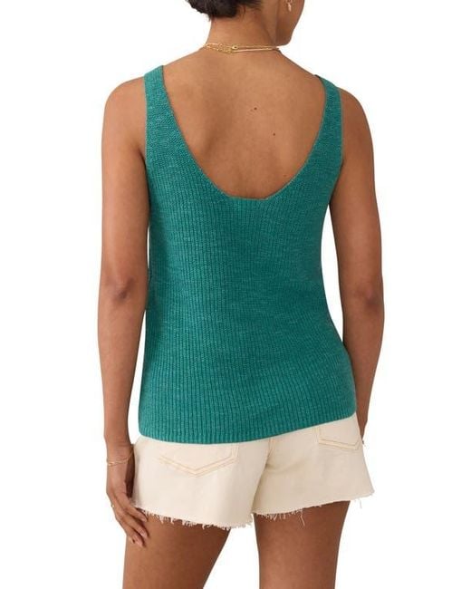 Faherty Brand Blue Miramar Linen & Organic Cotton V-Neck Sweater Tank