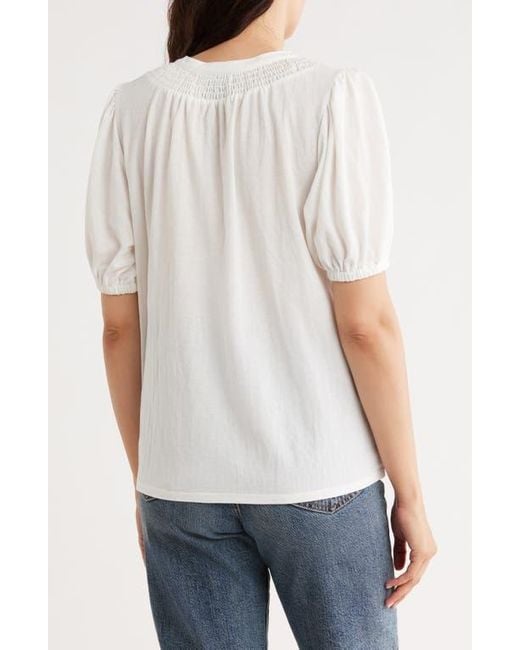 Bobeau White Short Sleeve Piqué Knit Button-Up Shirt