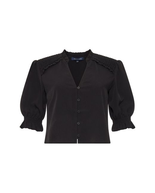 French Connection Black Puff Sleeve Crepe Button-up Top