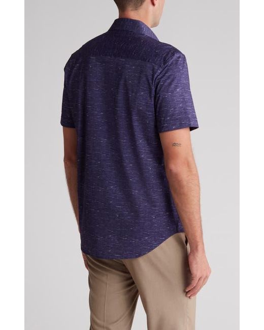 Bugatchi Blue Miles Ooohcotton Heathered Short Sleeve Button-Up Shirt for men