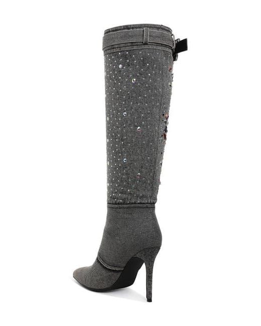 LONDON RAG Gray Cornik Pointed Toe Knee High Boot