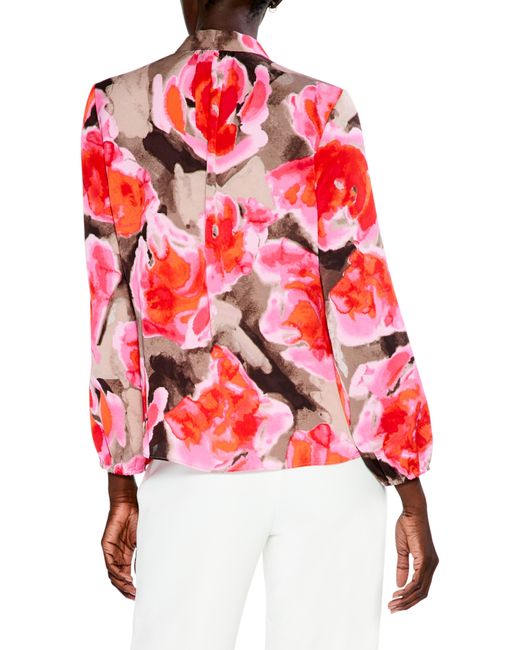 NIC+ZOE Red Nic+zoe Rosy Outlook Shawl Collar Blouse