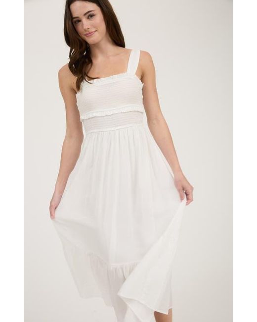Blu Pepper White Bow Tie Smocked Midi Sundress