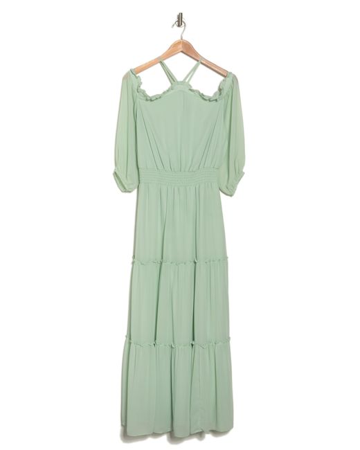 Halogen® Green Cold Shoulder Long Sleeve Halter Maxi Dress