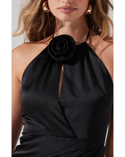 Astr Black Floral Corsage Halter High-low Dress
