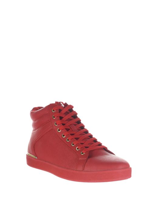 ALDO Jason Metal Accent Mid Top Sneaker In Red Smooth Synthetic At ...