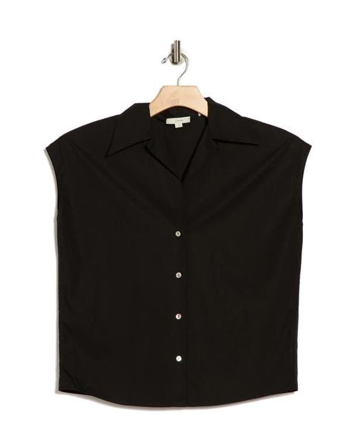 Vince Black Cap Sleeve Cotton Button-Up Shirt