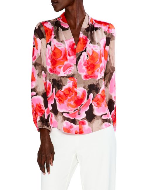 NIC+ZOE Red Nic+zoe Rosy Outlook Shawl Collar Blouse