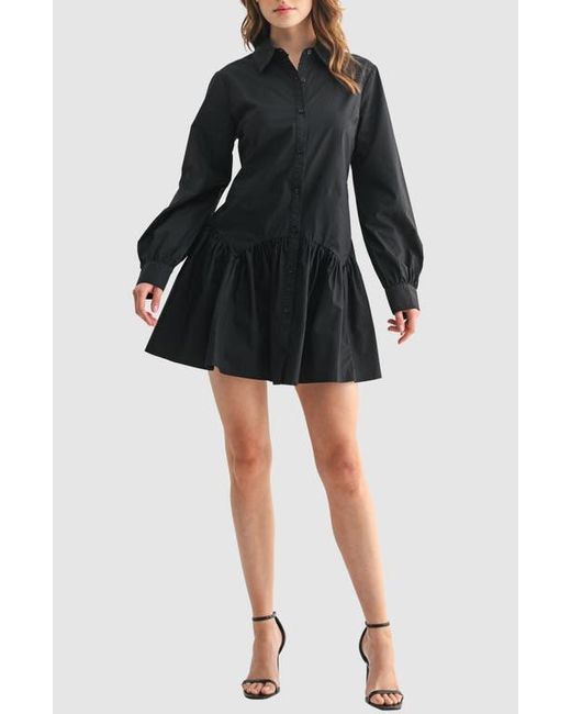 Lush Black Long Sleeve Ruffle Hem Shirtdress