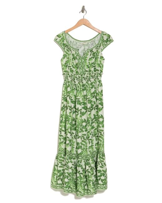 Max Studio Green Floral Tiered Maxi Dress