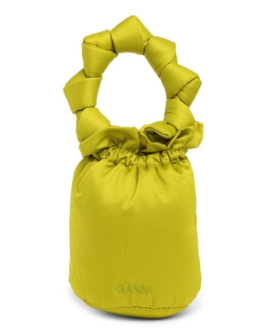 Ganni Yellow Satin Knots Bucket Bag
