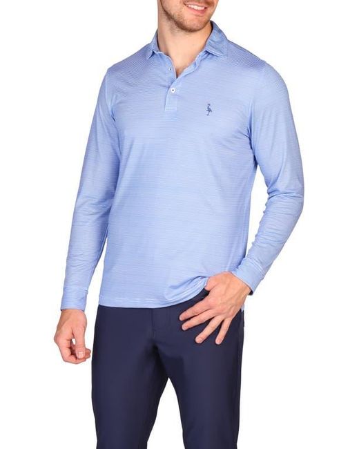 Tailorbyrd Blue Stripe Print Long Sleeve Performance Polo for men