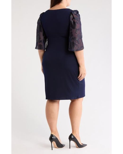 Connected Apparel Blue Flutter Sleeve Faux Wrap Dress
