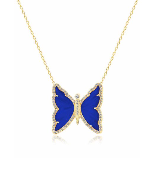 Gabi Rielle Blue 14k Gold Plate Sterling Silver Lapis & Cz Butterfly Pendant Necklace