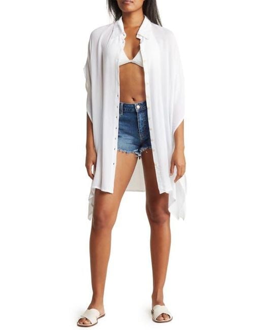 Boho Me Blue Sharkbite Button-Up Coverup