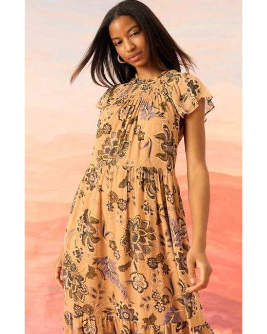 The Good Journey Multicolor Smocked Flutter Sleeve Midi Dress