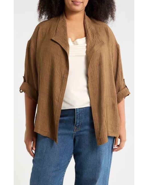 Max Studio Brown Textured Open Front Jacket