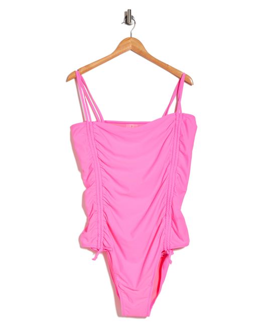 Cyn and Luca Pink Ruched One-piece Swimsuit