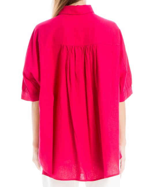 Max Studio Pink Oversize Linen Blend Button-up Shirt
