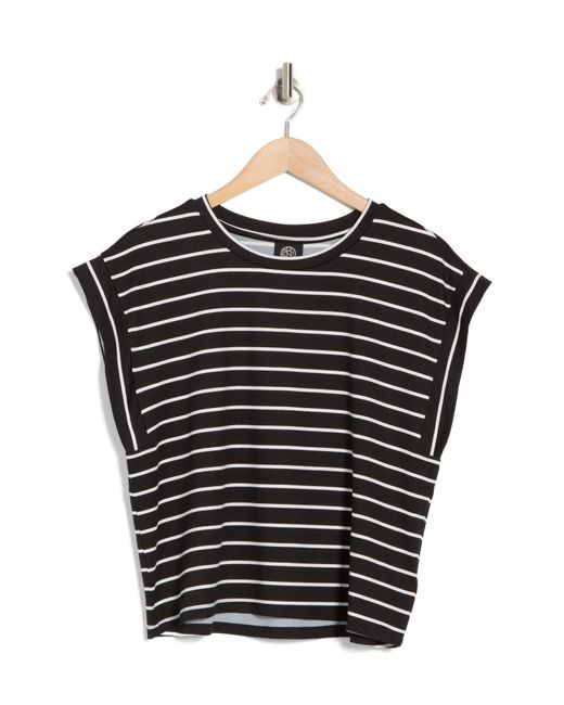 Bobeau Black Stripe Cap Sleeve T-shirt