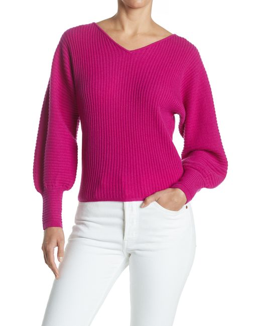 MILLY V-neck Dolman Sleeve Cashmere Sweater in Fuschia ...