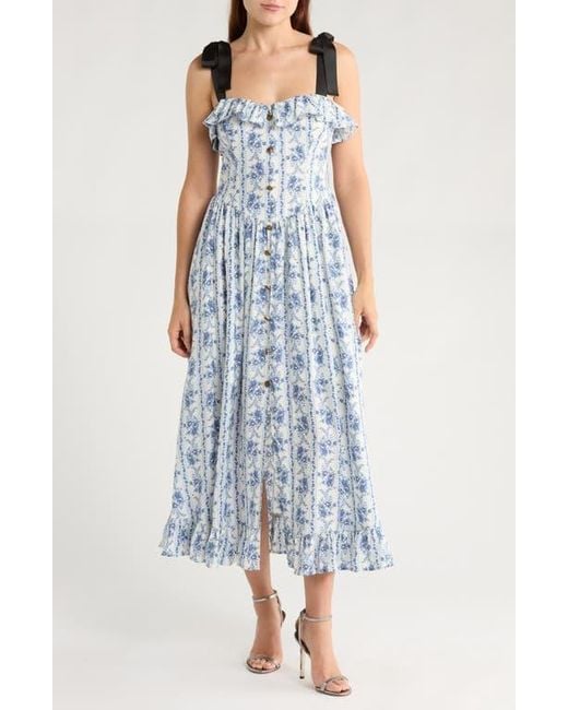 Blu Pepper Tie Strap Ruffle Midi Dress in Blue | Lyst