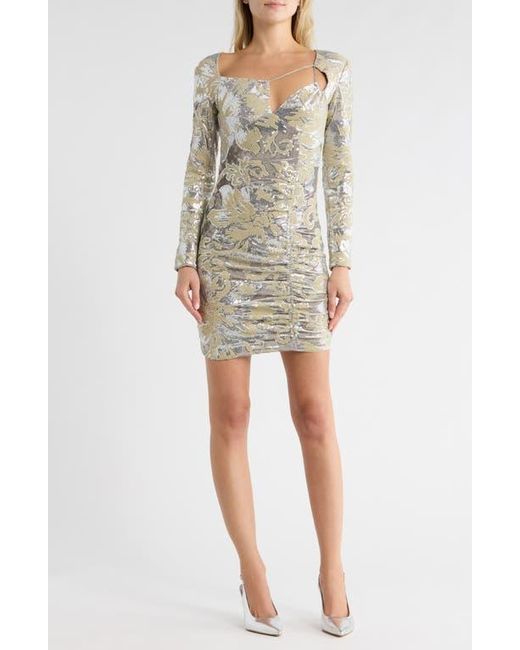 juniors ruched bodycon dress Metallic Jersey Long Sleeve Mini Dress