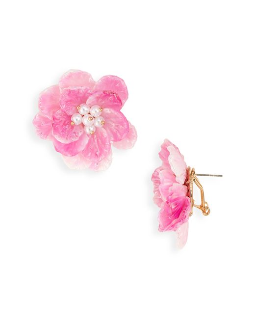 Tasha Pink Floral Imitation Pearl Stud Earrings