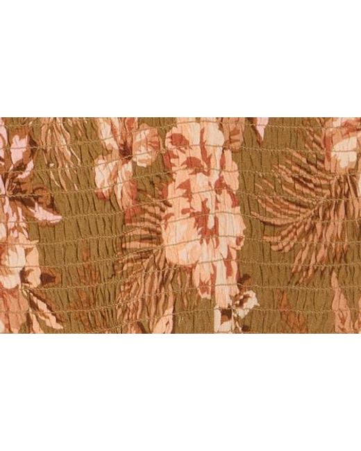 Rip Curl Brown Desert Dreams Smocked Puff Sleeve Top