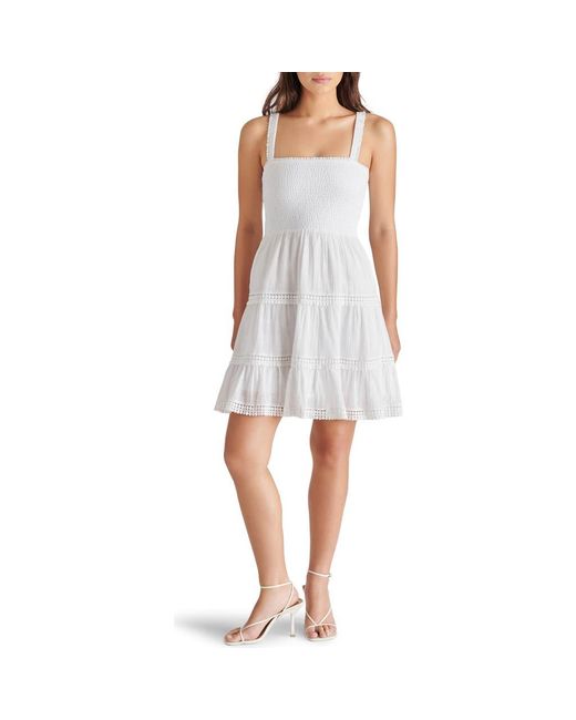 Steve Madden Gray Kahina Smocked Tiered Cotton Sundress