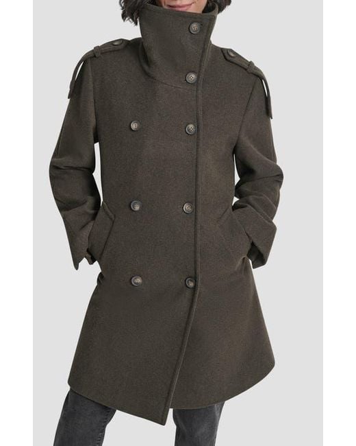 DKNY Gray Double Breasted Wool Blend Military Coat