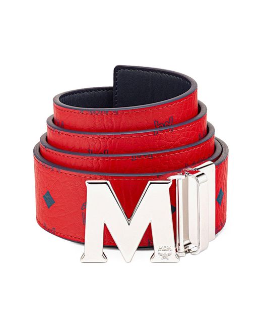MCM Red Logo Buckle Reversible Belt for men