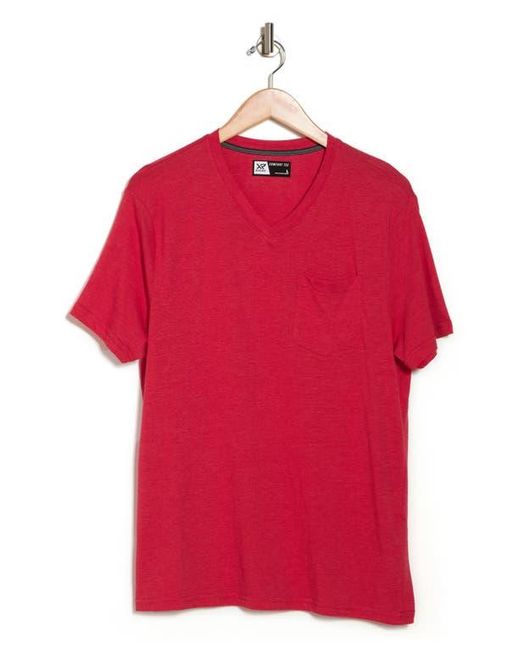 Xray Jeans Red Cotton-Blend Patch Pocket V-Neck Tee for men