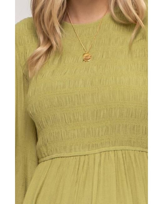 AUGUST SKY Yellow Smocked Long Sleeve Tiered Dress
