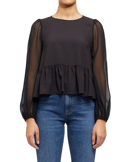 French Connection Black Light Long Sleeve Crepe Georgette Peplum Blouse