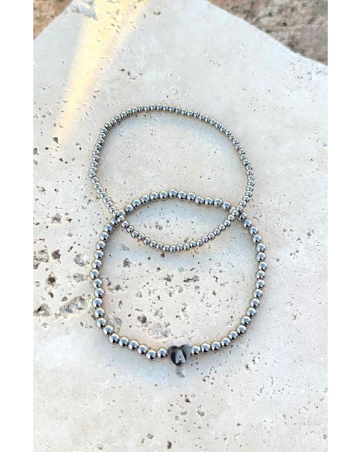 Adornia White Beaded Initial Charm Bracelet Set