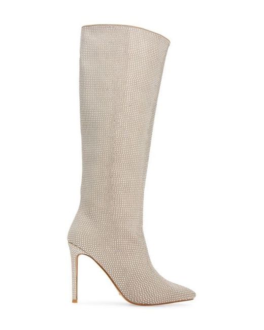 Billini Brown Rhinestone-Embellished Pointed-Toe Knee-High Boots