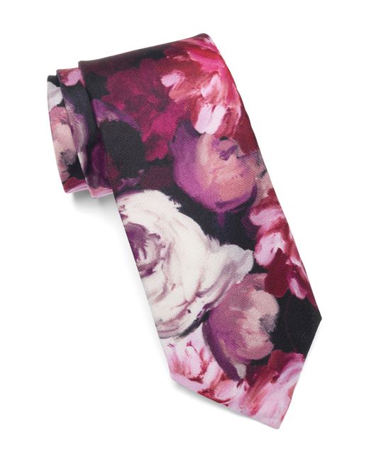Ted Baker Pink Aion Painted Floral Silk Tie for men
