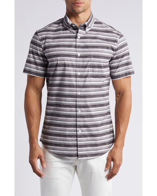14th & Union White Sketch Stripe Short Sleeve Stretch Cotton Poplin Button-up Shirt for men
