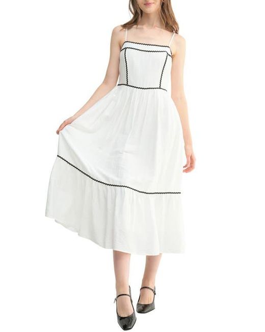 Lush White Contrast Ric Rac Midi Dress