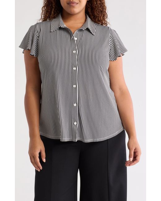 Adrianna Papell Gray Flutter Sleeve Button-up Shirt