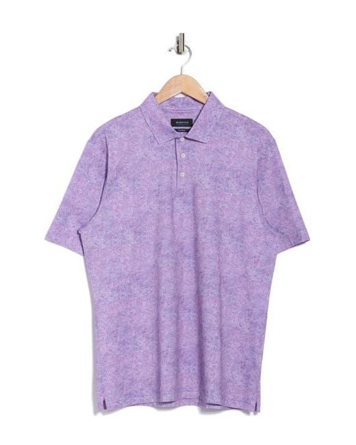 Bugatchi Purple Abstract Print Stretch Cotton Polo for men